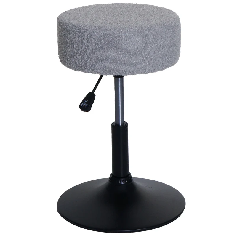 Lot de 2 tabourets réglables pivotants 360° tissu bouclé gris Ø37 cm base acier 04_0009932
