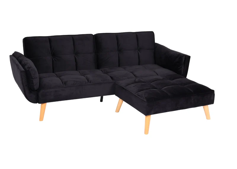 Canapé d’angle convertible velours noir avec méridienne modulable dossier réglable 3 positions 218x175 cm 04_0010442