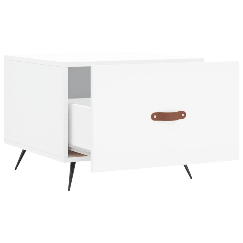 Table basse avec tiroir design moderne et contemporaine 50 x 50 x 40 cm bois d'ingénierie blanc et fer DEC037882