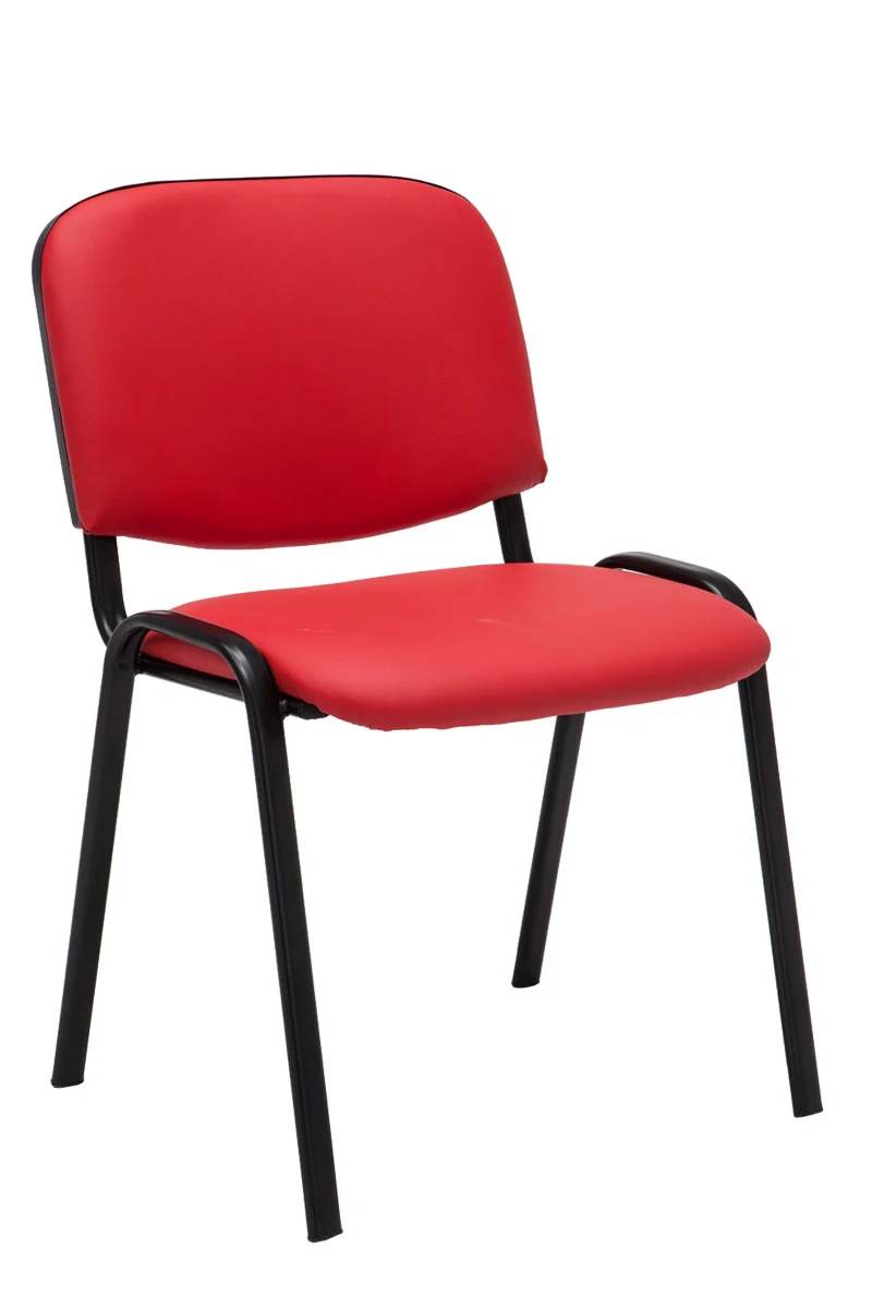 Lot de 4 chaises visiteur empilable zone d'attente en PVC rouge piètement à 4 pieds en métal noir 10_0003187