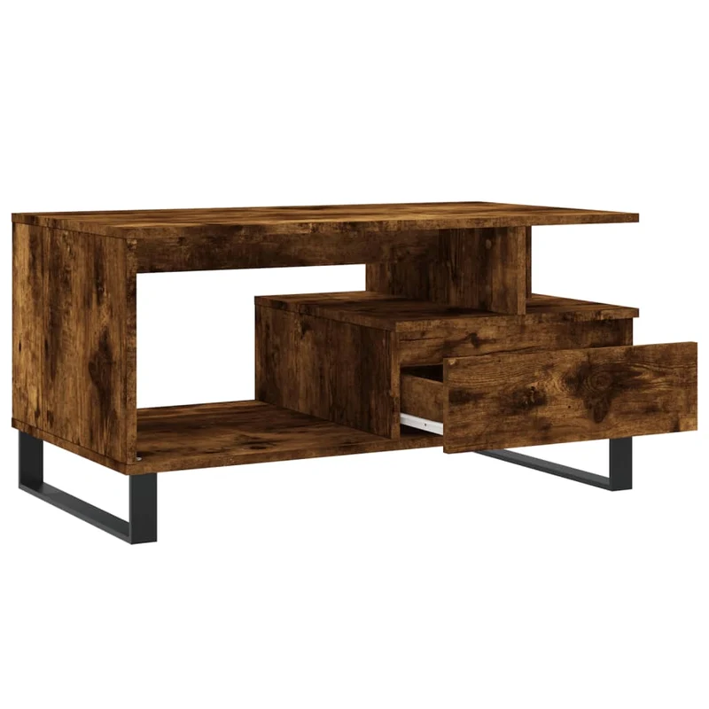 Table basse avec tiroir design moderne et contemporaine 90 x 49 x 45 cm bois d'ingénierie marron et métal DEC038510