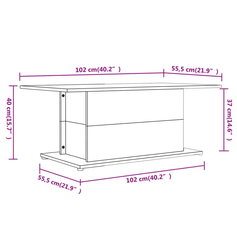 Table basse design moderne et contemporaine 102 x 55,5 x 40 cm bois d'ingénierie blanc brillant DEC038073