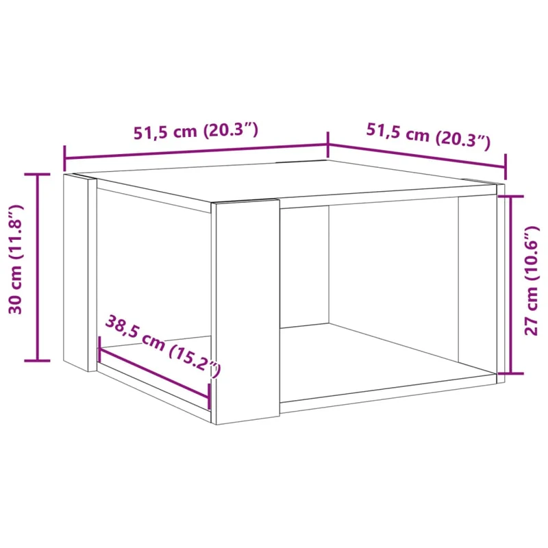 Table basse design moderne et contemporaine 51,5 x 51,5 x 30 cm bois d'ingénierie marron DEC038421
