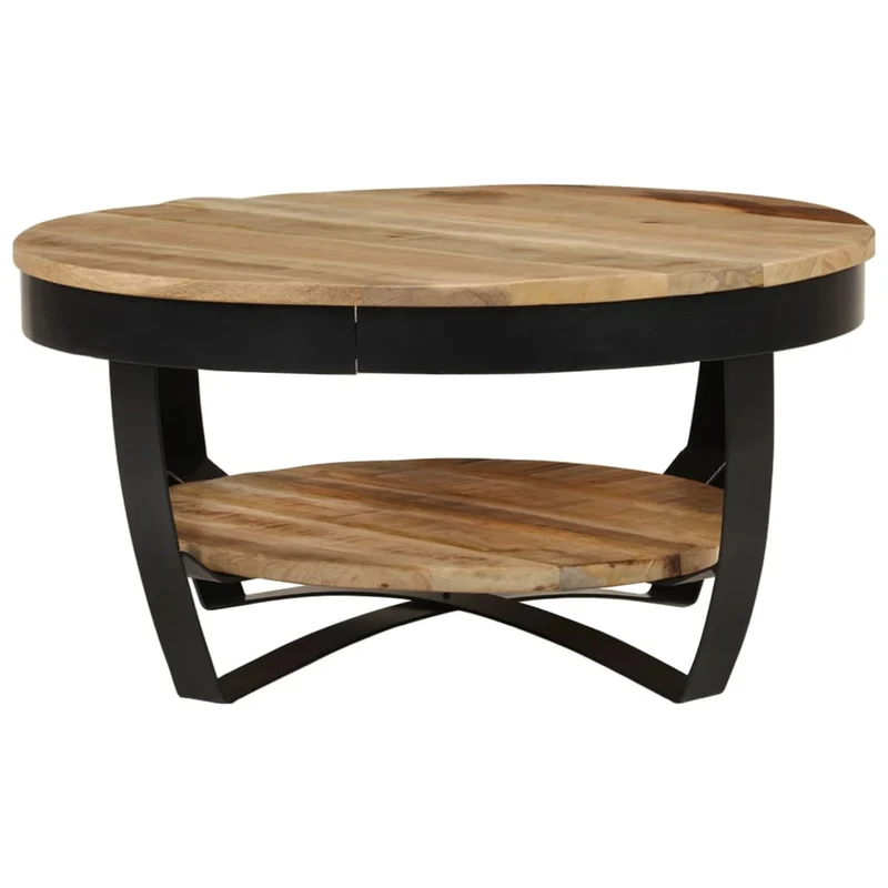 Table basse de salon design industriel en bois massif de manguier et acier 65 x 32 cm DEC038275