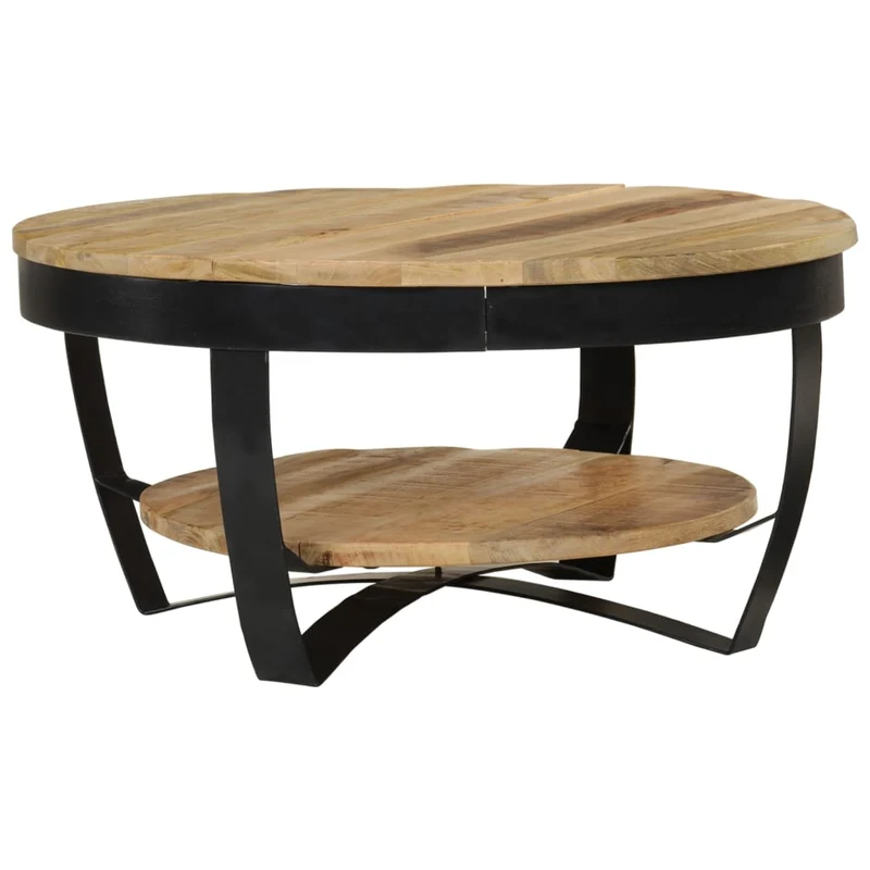 Table basse de salon design industriel en bois massif de manguier et acier 65 x 32 cm DEC038275