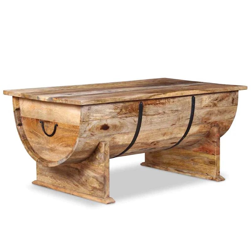 Table basse style vintage rustique en bois de manguier massif forme de baril 88 x 50 x 40 cm DEC038239