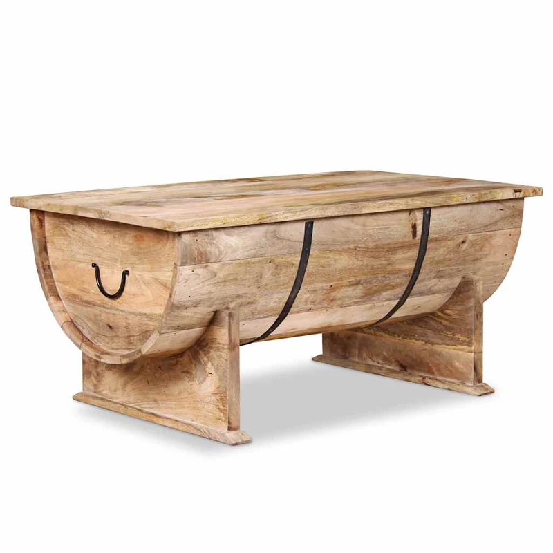 Table basse style vintage rustique en bois de manguier massif forme de baril 88 x 50 x 40 cm DEC038239