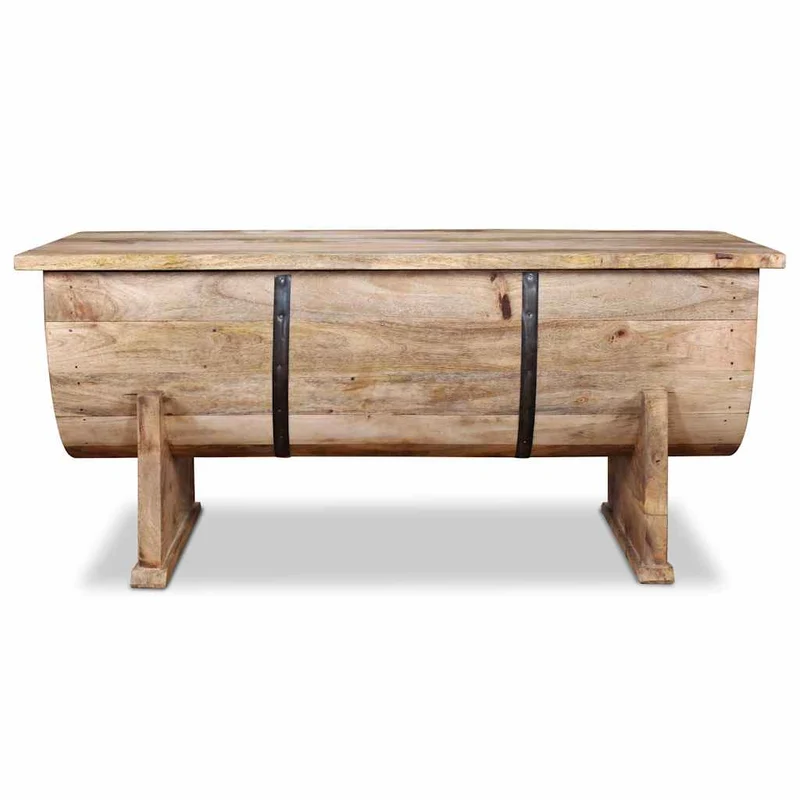 Table basse style vintage rustique en bois de manguier massif forme de baril 88 x 50 x 40 cm DEC038239