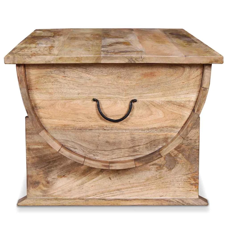 Table basse style vintage rustique en bois de manguier massif forme de baril 88 x 50 x 40 cm DEC038239