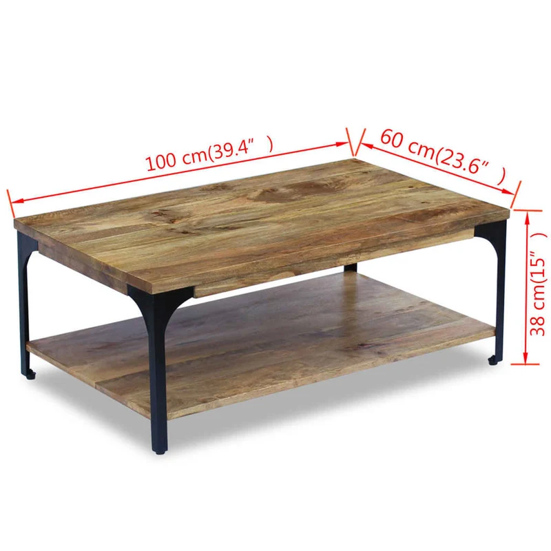 Table basse design industriel en bois de manguier et acier 100 x 60 x 38 cm DEC038230