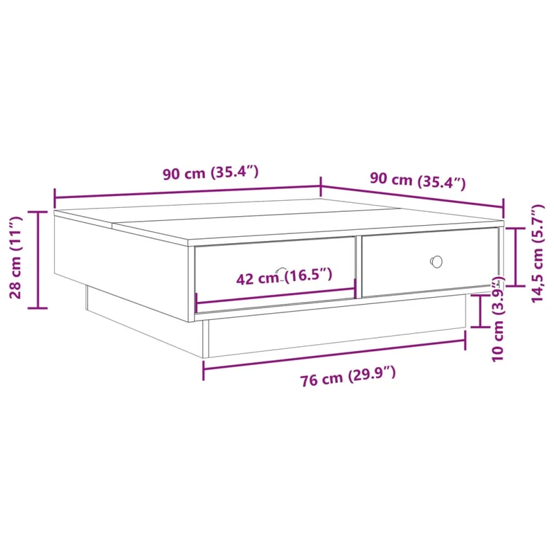 Table basse avec tiroirs design moderne et contemporaine 90 x 90 x 28 cm aggloméré blanc DEC038034