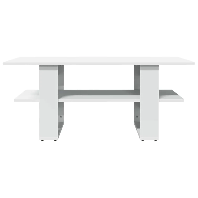 Table basse de salon avec étagère design moderne 102 x 55 x 42 cm bois d'ingénierie blanc DEC037830