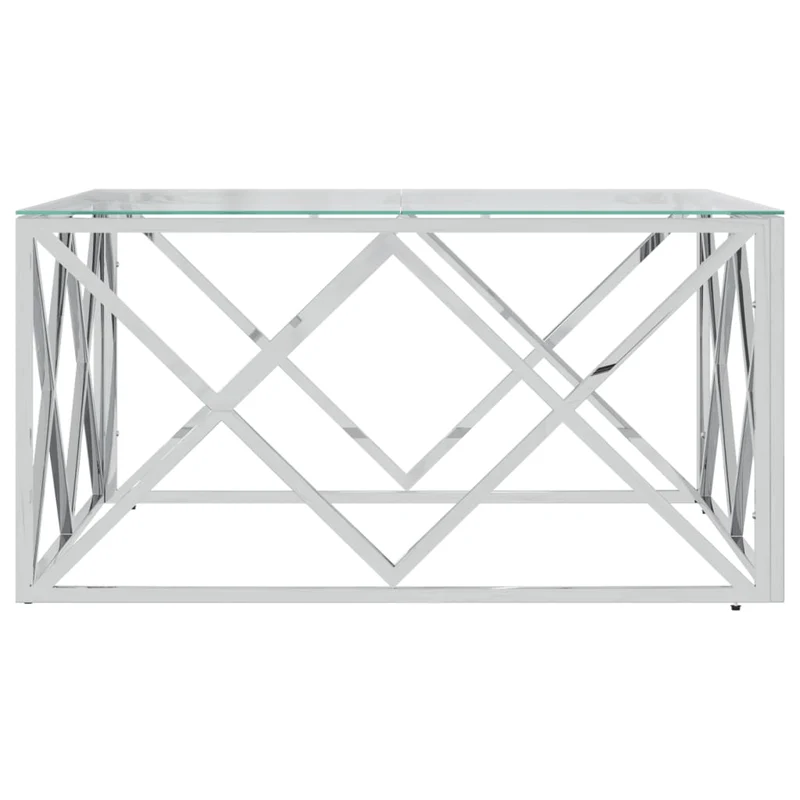 Table basse de salon design moderne 80 x 80 x 40 cm acier inoxydable et verre argenté DEC037191