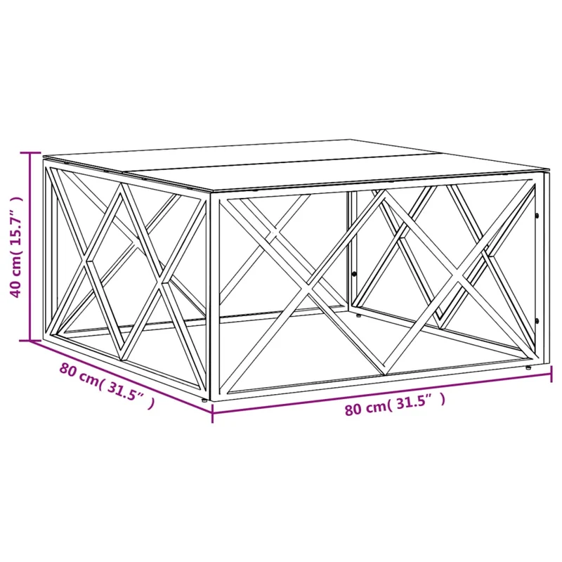 Table basse de salon design moderne 80 x 80 x 40 cm acier inoxydable et verre argenté DEC037191