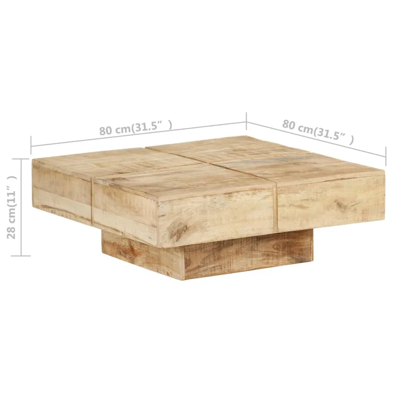 Table basse de salon design rustique 80 x 80 x 28 cm bois de manguier massif DEC037188
