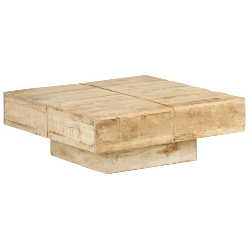 Table basse de salon design rustique 80 x 80 x 28 cm bois de manguier massif DEC037188