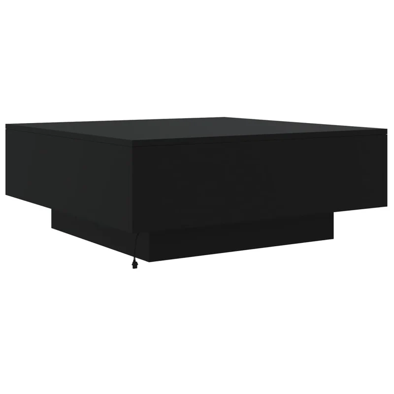 Table basse de salon design moderne avec lumières LED 80 x 80 x 31 cm bois d'ingénierie noir DEC037680