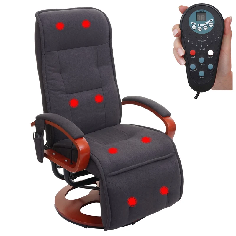 Fauteuil de relaxation fonction de massage 9 programmes 5 niveaux d'intensité tissu gris foncé 04_0006384