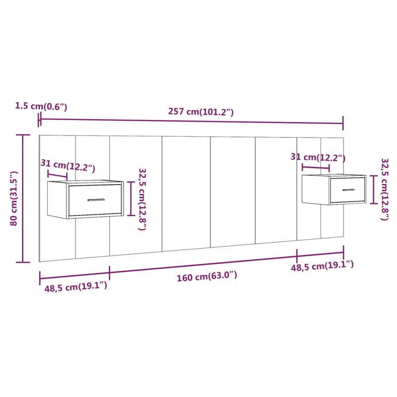 Tête de lit accessoire couchage chambre à coucher meuble avec chevet intégré étagère MDF marron clair TDL0205843