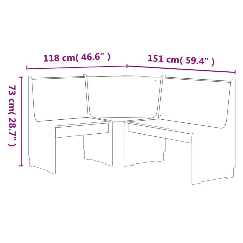 Banc d'angle pour cuisine ou salon 151 cm en bois couleur marron miel et blanc DEC025005