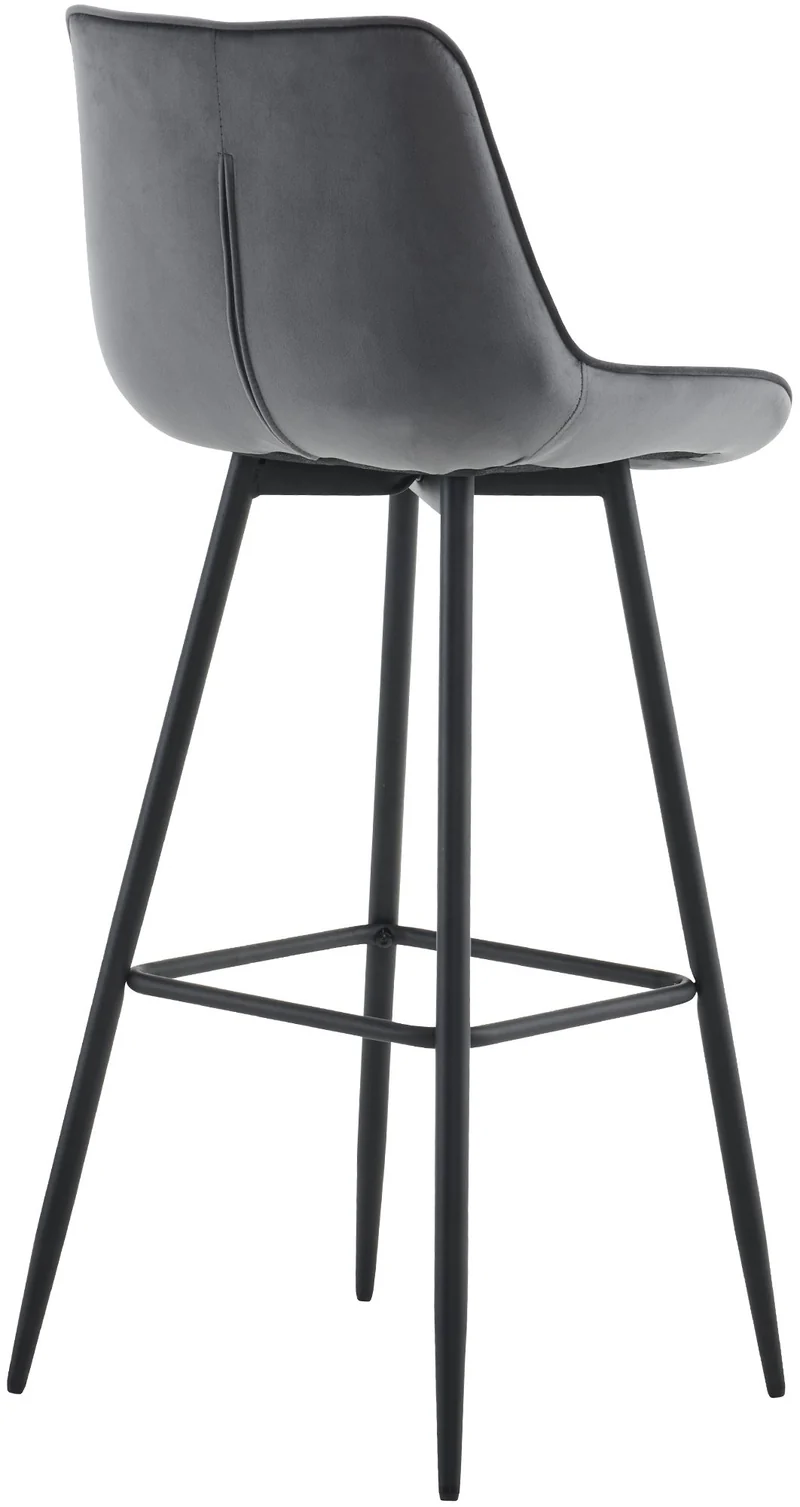 Lot de 2 tabourets de bar coutures décoratives carrées avec repose-pieds en velours gris foncé quatre pieds en métal 10_0006217