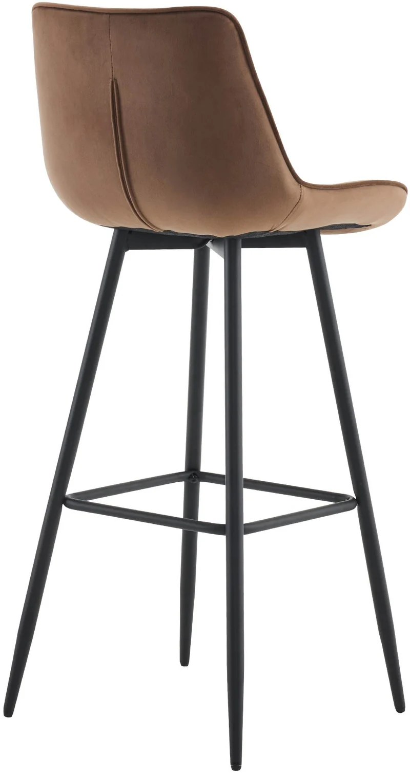 Tabouret de bar x1 coutures décoratives carrées avec repose-pieds en velours marron quatre pieds en métal 10_0006513