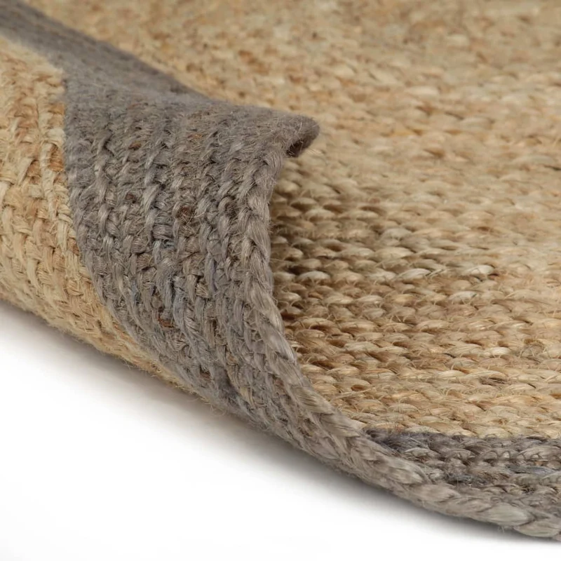 Tapis fait à la main Jute avec bord gris 90 cm DEC023469