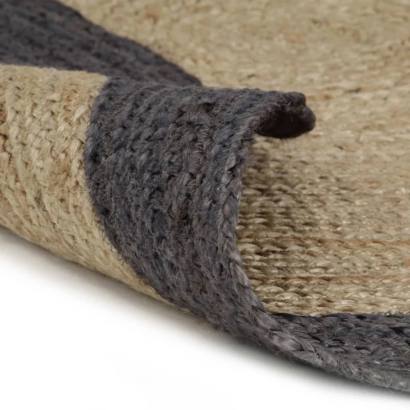Tapis fait à la main Jute avec bord gris foncé 90 cm DEC023472