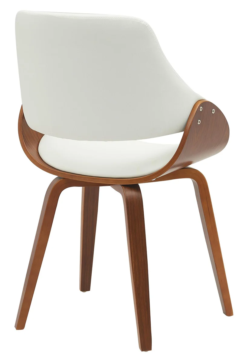Lot de 2 chaises de salle à manger design scandinave en bois courbé noyer et similicuir blanc 10_0007714