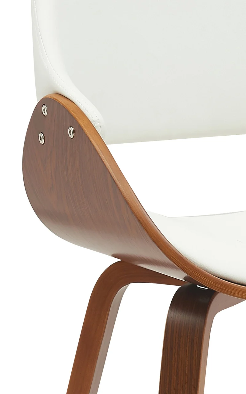 Lot de 2 chaises de salle à manger design scandinave en bois courbé noyer et similicuir blanc 10_0007714