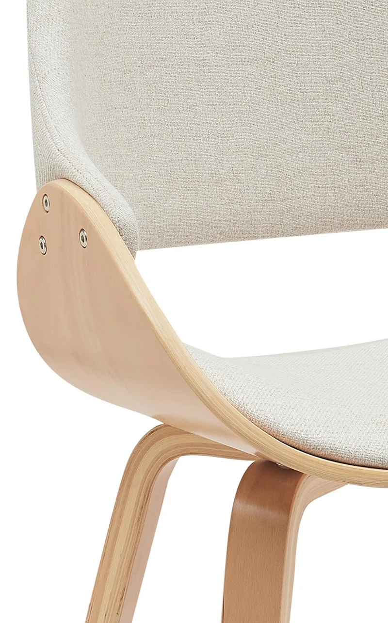 Lot de 2 chaises de salle à manger design scandinave en bois courbé clair et tissu crème 10_0007645