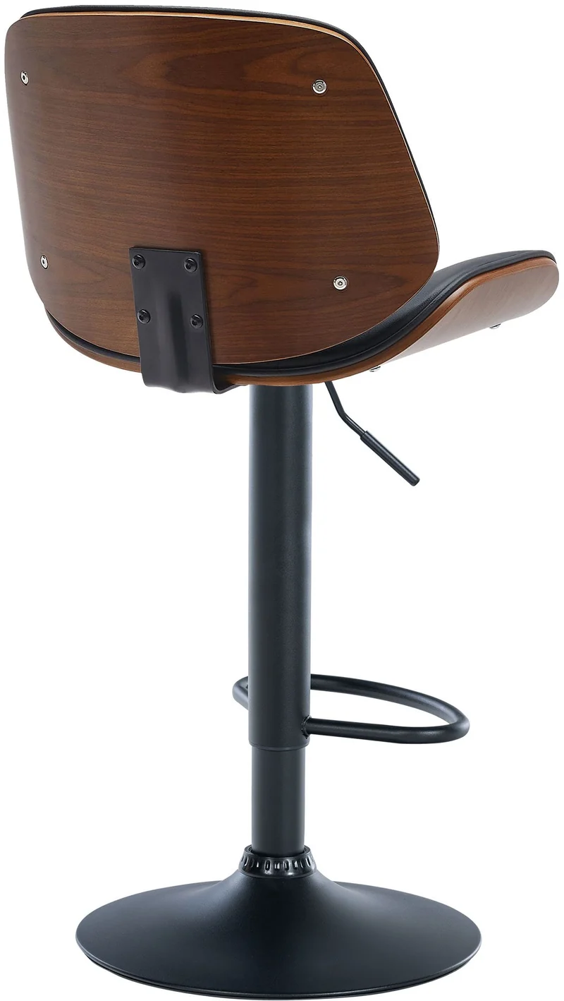 Tabouret de bar design moderne coutures verticales en bois noyer PVC noir et métal noir 10_0005296