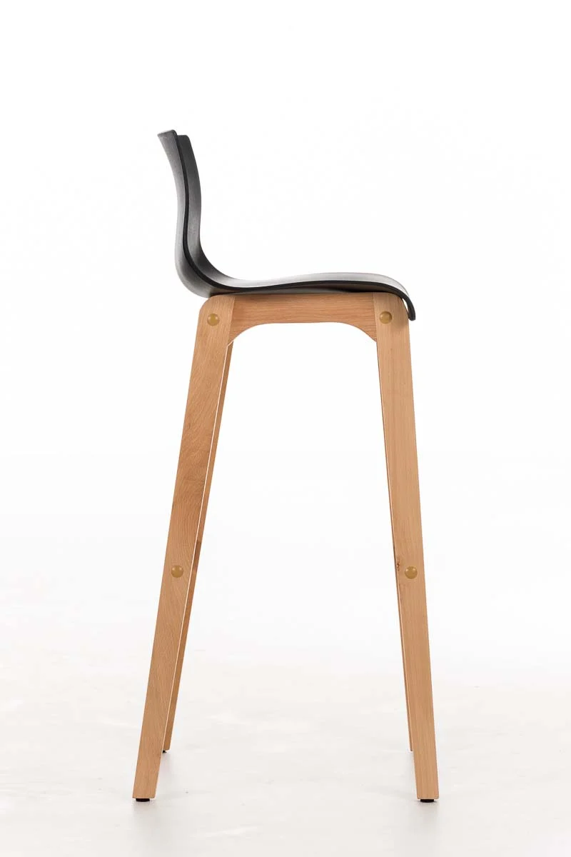 Tabouret de bar design scandinave x1 structure de 4 pieds en bois assise en plastique noir 10_0004943
