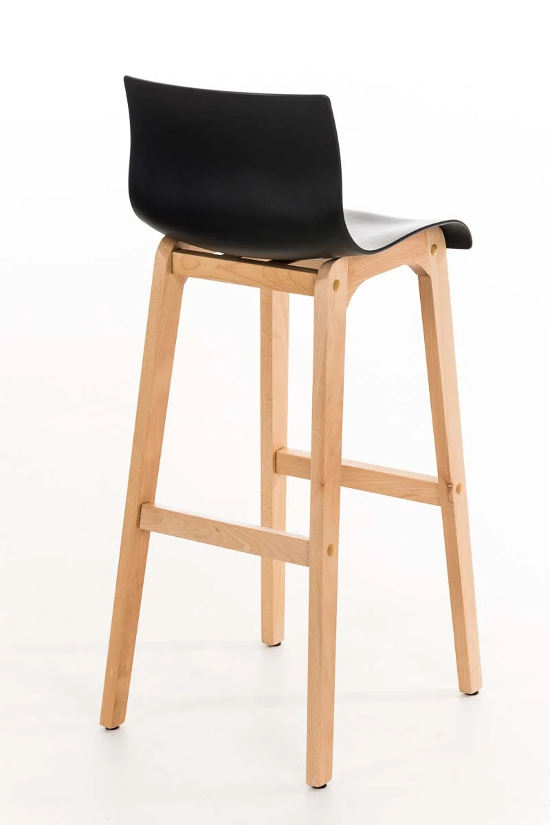Tabouret de bar design scandinave x1 structure de 4 pieds en bois assise en plastique noir 10_0004943
