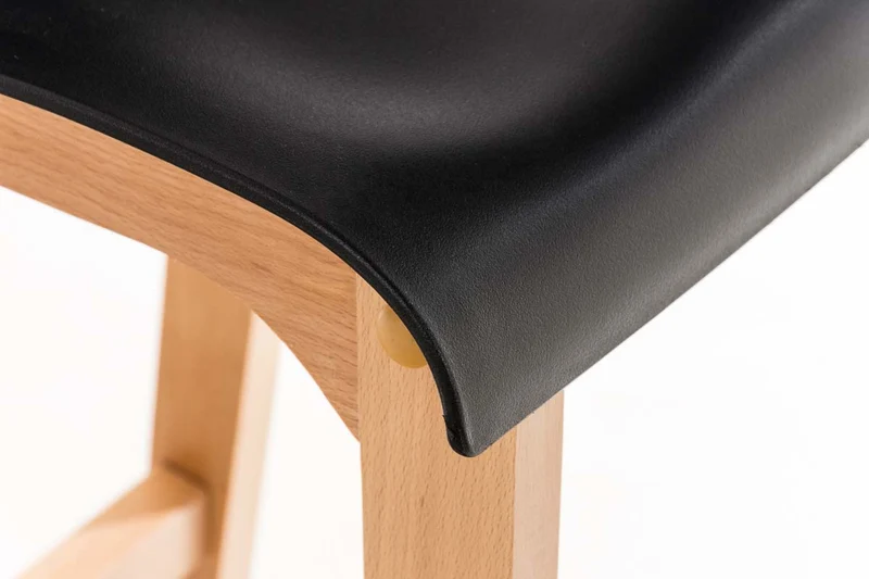 Tabouret de bar design scandinave x1 structure de 4 pieds en bois assise en plastique noir 10_0004943