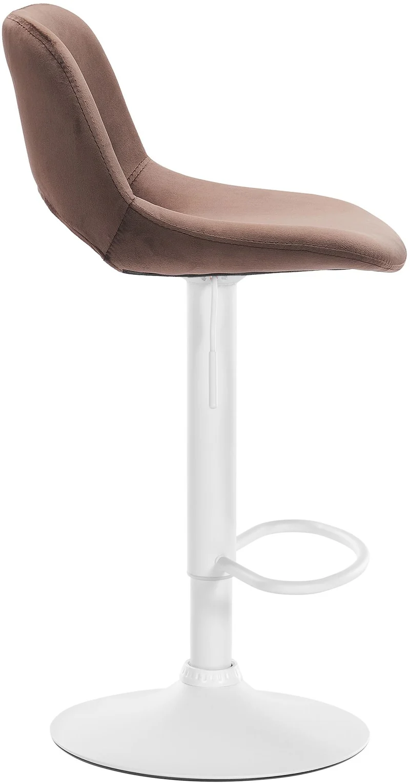 Tabouret de bar chaise haute x1 avec repose-pieds en velours marron piètement métallique blanc 10_0004608