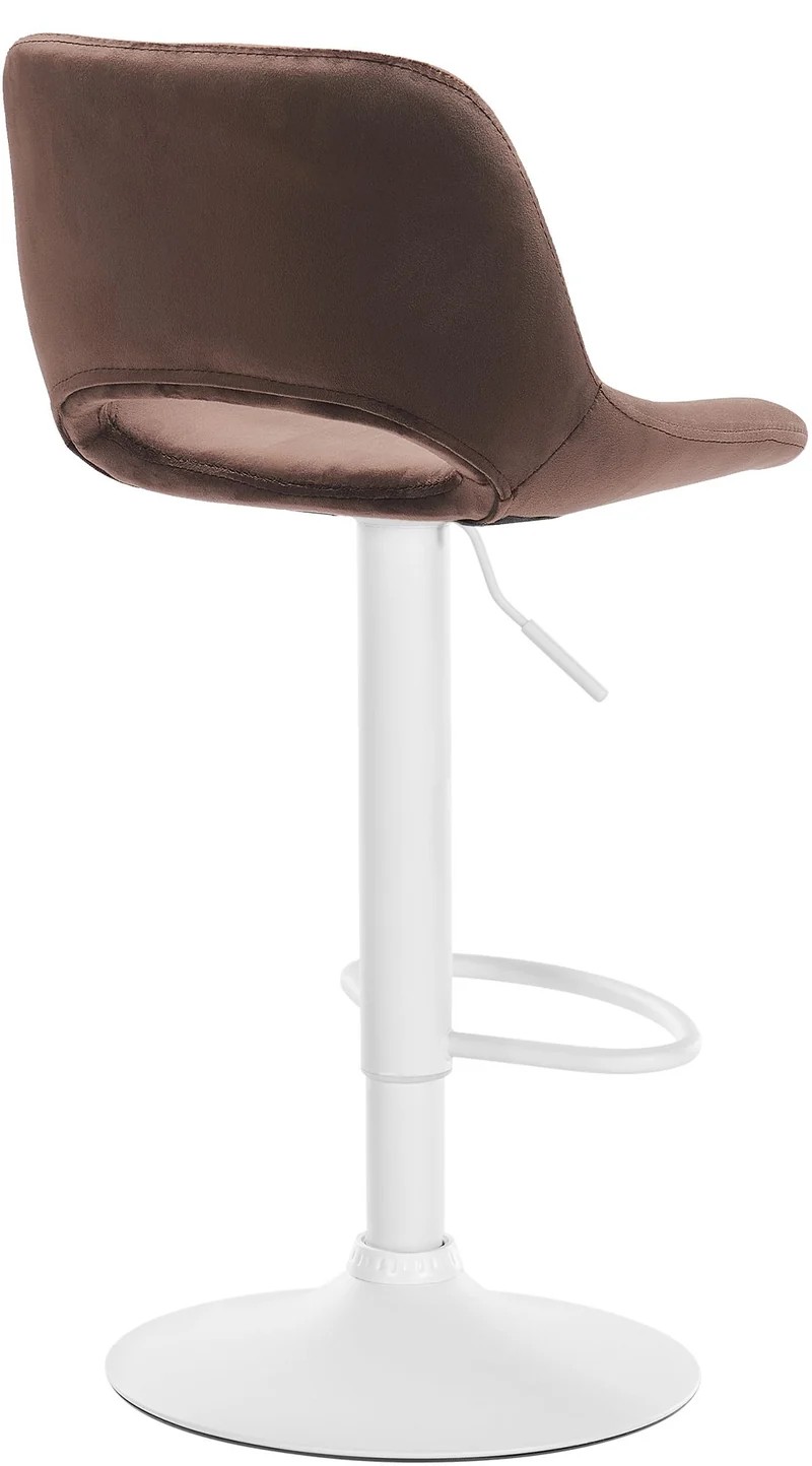 Tabouret de bar chaise haute x1 avec repose-pieds en velours marron piètement métallique blanc 10_0004608