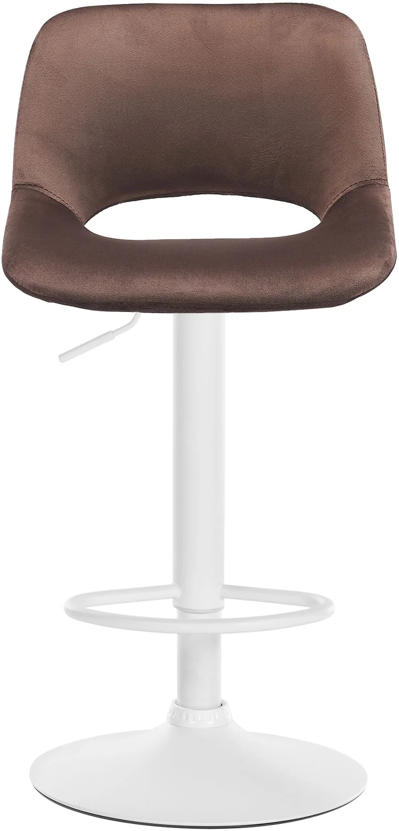 Tabouret de bar chaise haute x1 avec repose-pieds en velours marron piètement métallique blanc 10_0004608