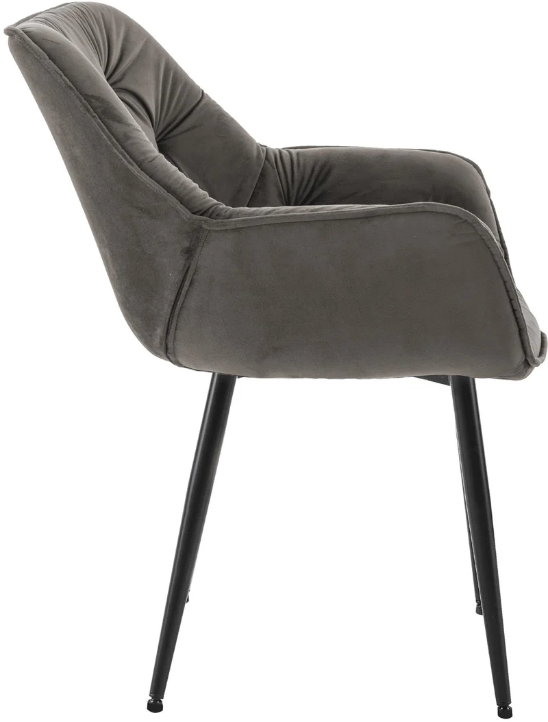 Lot de 2 chaises de salle à manger coutures décoratives en velours anthracite et pieds en métal noir 10_0007462