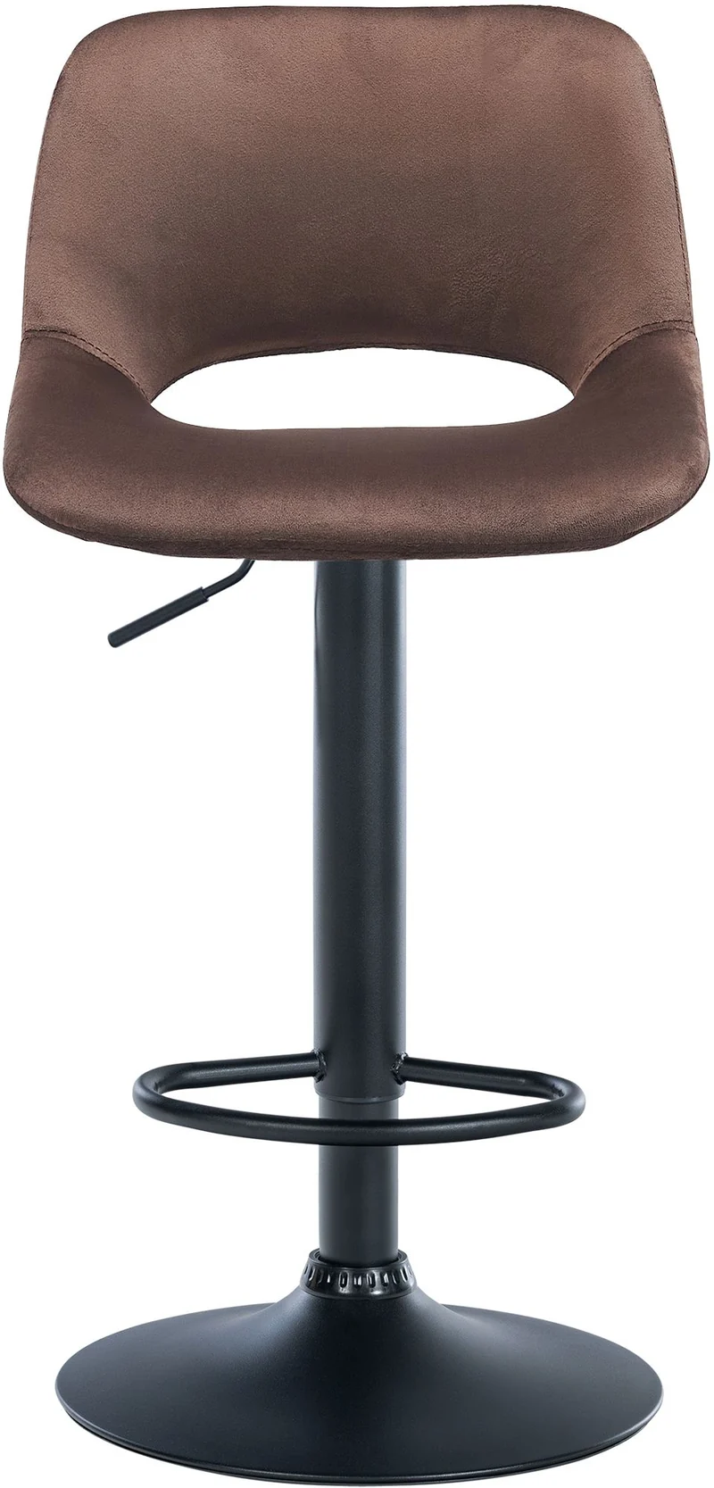 Tabouret de bar chaise haute x1 avec repose-pieds en velours marron piètement métallique noir 10_0004601