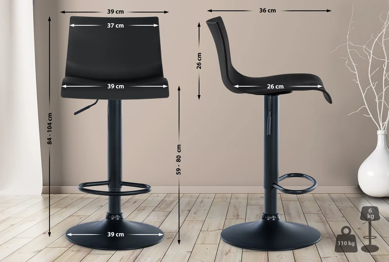 Tabouret de bar x1 design simple avec repose-pieds en plastique noir pieds en métal noir 10_0004551