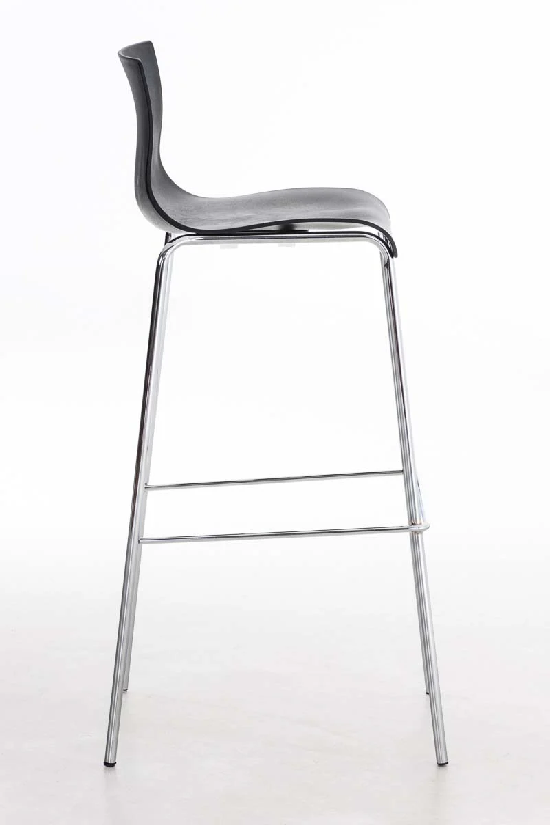 Tabouret de bar avec repose-pieds dossier incurvé en plastique noir et 4 pieds en métal chromé 10_0004939