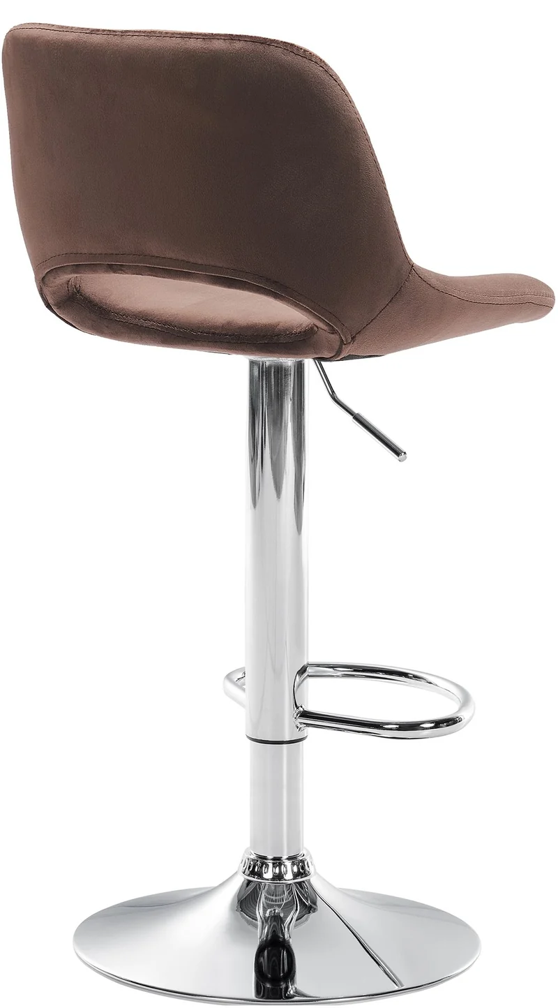 Tabouret de bar chaise haute x1 avec repose-pieds en velours marron piètement métallique chromé 10_0004594