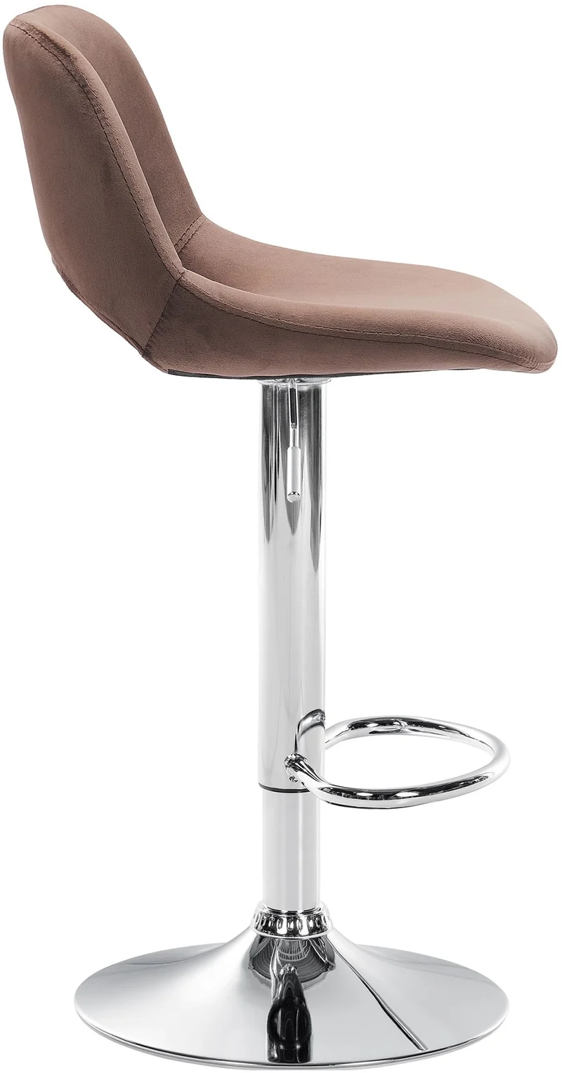 Tabouret de bar chaise haute x1 avec repose-pieds en velours marron piètement métallique chromé 10_0004594