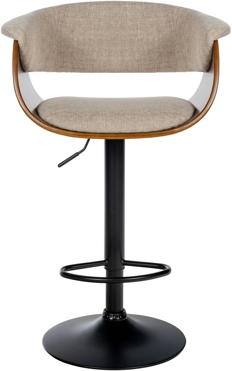 Lot de 2 tabourets de bar réglables et pivotants – Assise tissu crème avec coque bois piètement métal noir 10_0006414
