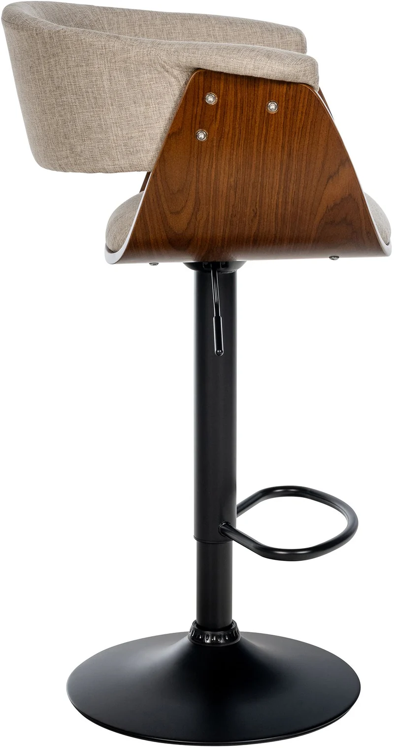 Lot de 2 tabourets de bar réglables et pivotants – Assise tissu crème avec coque bois piètement métal noir 10_0006414