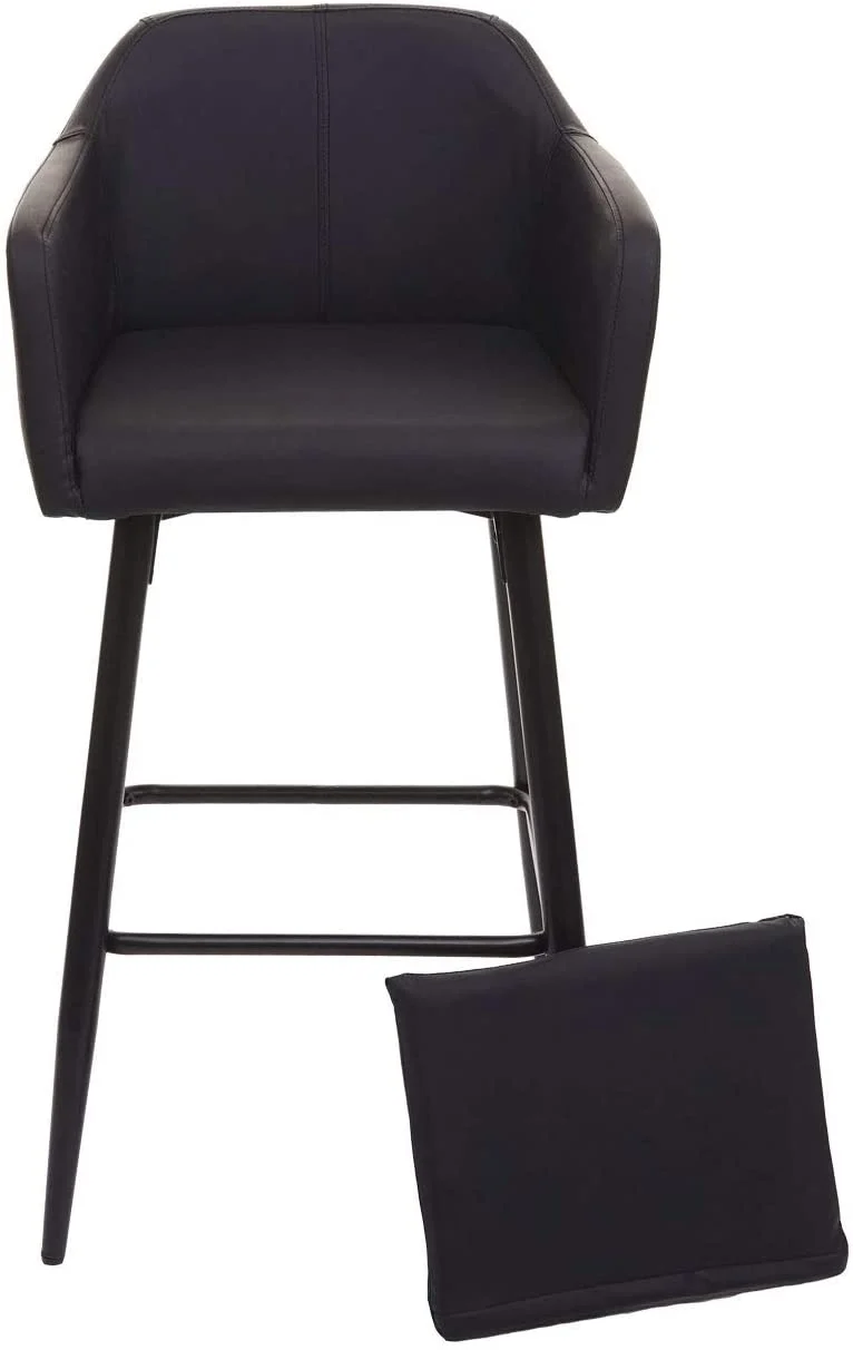 Lot de 2 tabourets de bar avec repose-pieds en synthétique noir et métal noir TDB04065
