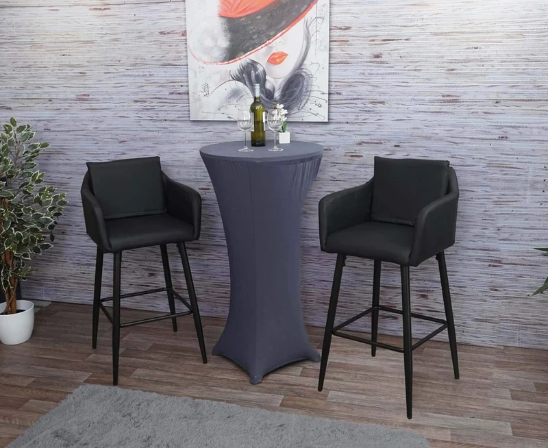 Lot de 2 tabourets de bar avec repose-pieds en synthétique noir et métal noir TDB04065