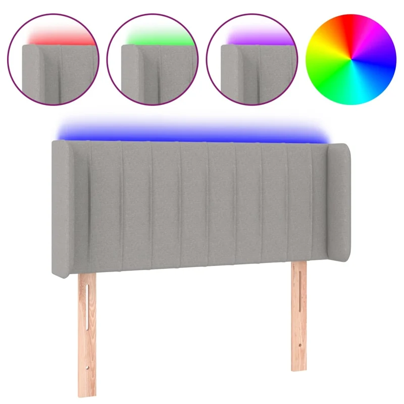 Tête de lit accessoire couchage chambre à coucher meuble à LED 103 x 16 x 78/88 cm tissu gris clair TDL0201422