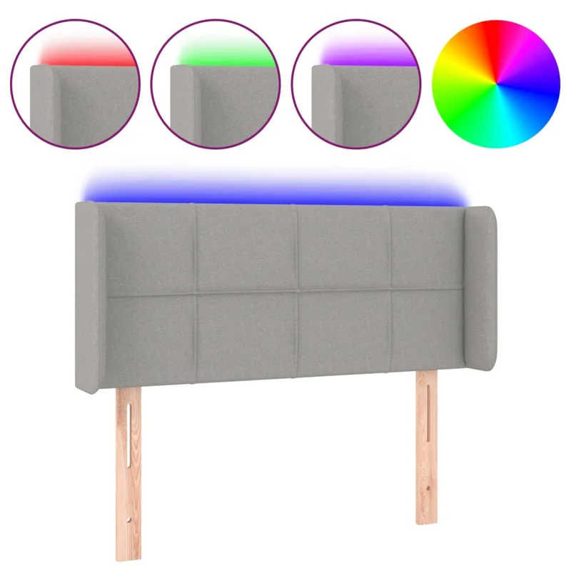 Tête de lit accessoire couchage chambre à coucher meuble à LED 103 x 16 x 78/88 cm tissu gris clair TDL0201419